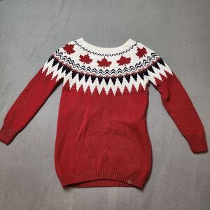 Canadiana Sweater Maple Leaf Canada Nordic Red Black White Wool Blend Women's M